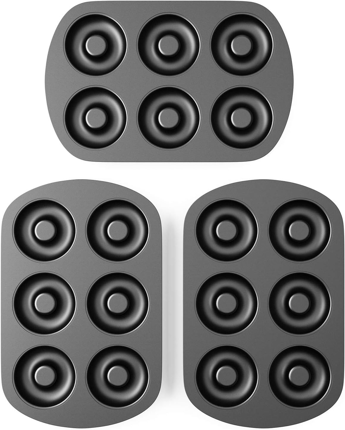Non-Stick 6-Cavity Donut Baking Pans, Makes Individual ull-Sized 3 1/4" Donuts, Set o 3