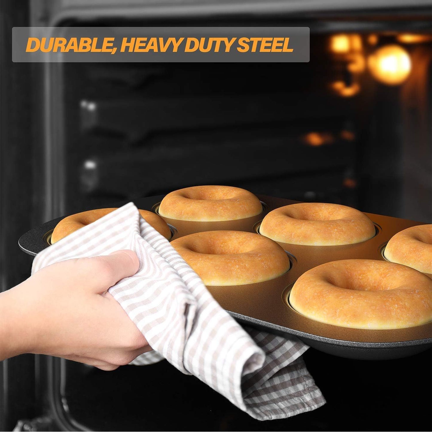 Non-Stick 6-Cavity Donut Baking Pans, Makes Individual ull-Sized 3 1/4" Donuts, Set o 3