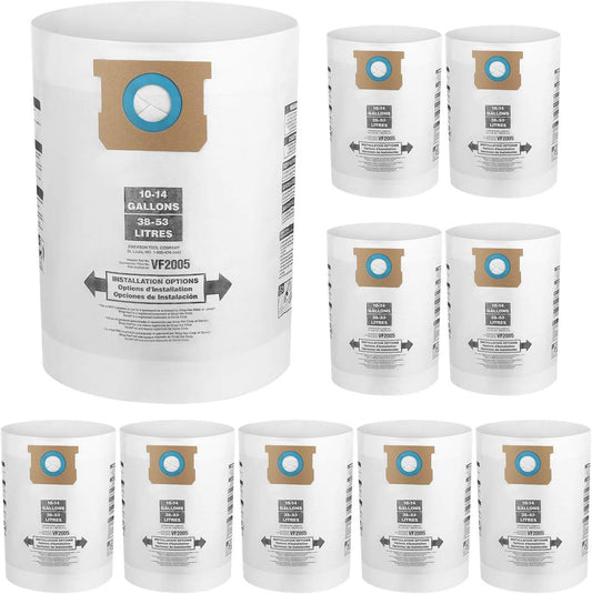 10 PCS Vacuum Bags Replacement or Shop Vac Bags 10-14 Gallon,Type  90662 9066200 9066233; Type I 90672 9067200 9067233; V2005, High Eiciency Disposable ine Dust Collection Vacuum ilter Bags