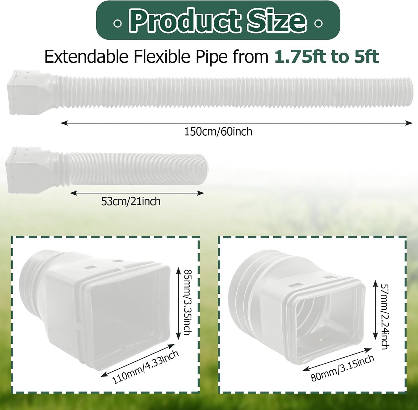 Biaungdo 1 Pack Gutter Downspout Extensions 5 Ft, 3 Inch Rain Gutter Downspout Extender Flexible Drainage Pipe for 2 x 3 Inch Residential Downspouts and 3 x 4 Inch Residential Downspouts, White