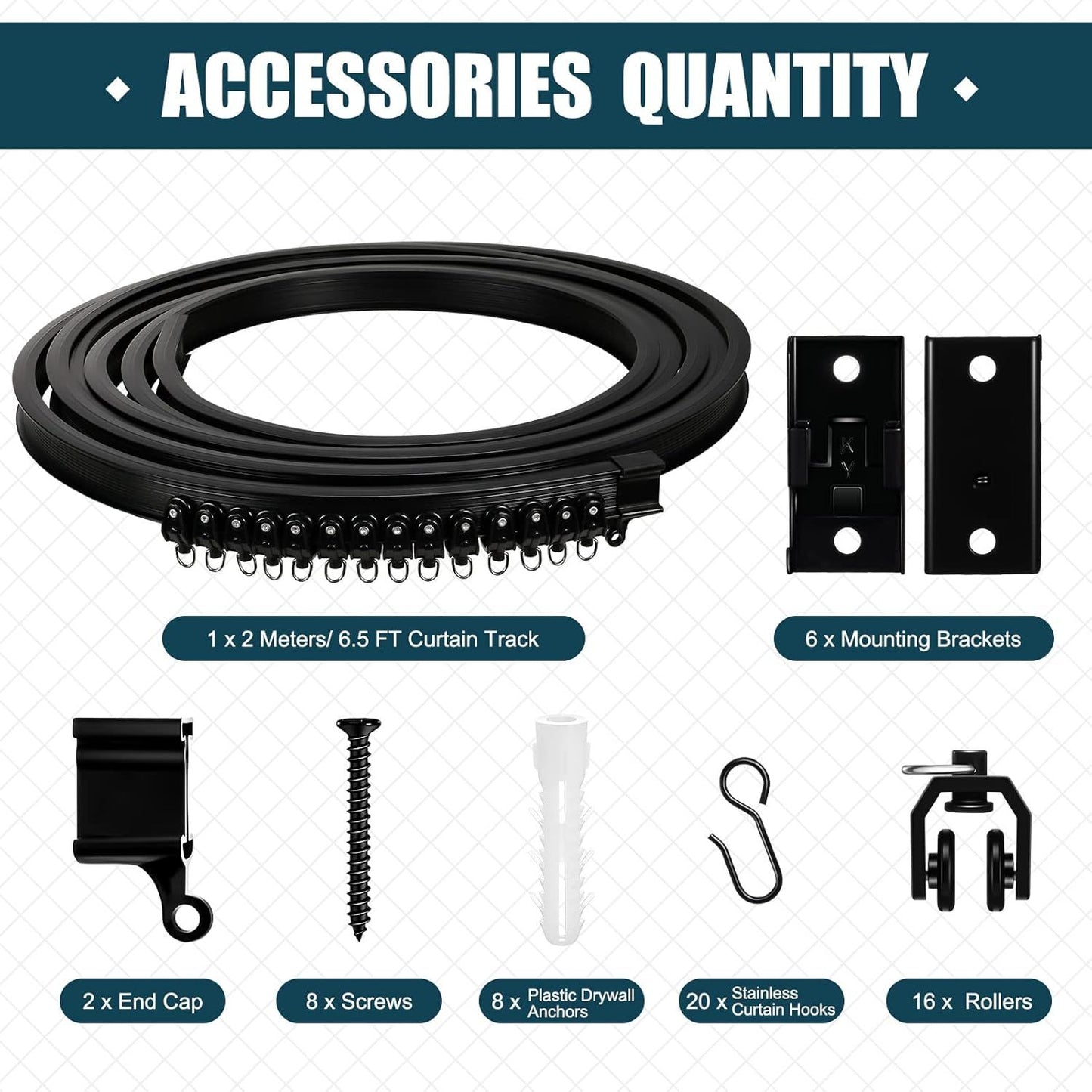 6.5 eet/ 2 Meters lexible Bendable Ceiling Curtain Track, Mount or Rail with Curtain Tracks System Bunk Bed Window, Room Divider, Door, Shower, Rv(Black)