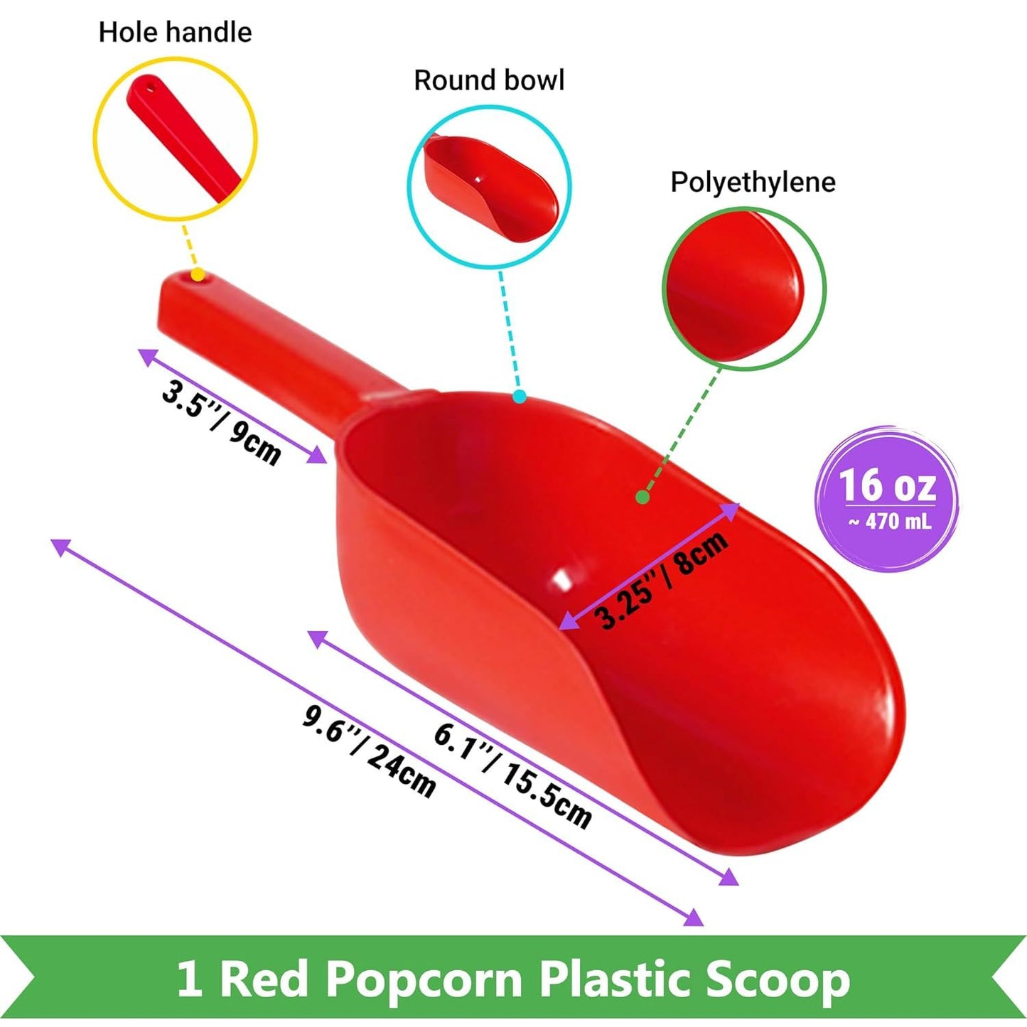 Double Handle Concession Popcorn Scoop + 16 oz Red Popcorn Plastic Scoop + [2-pcs] 10 oz Dredge Shakers Bundle