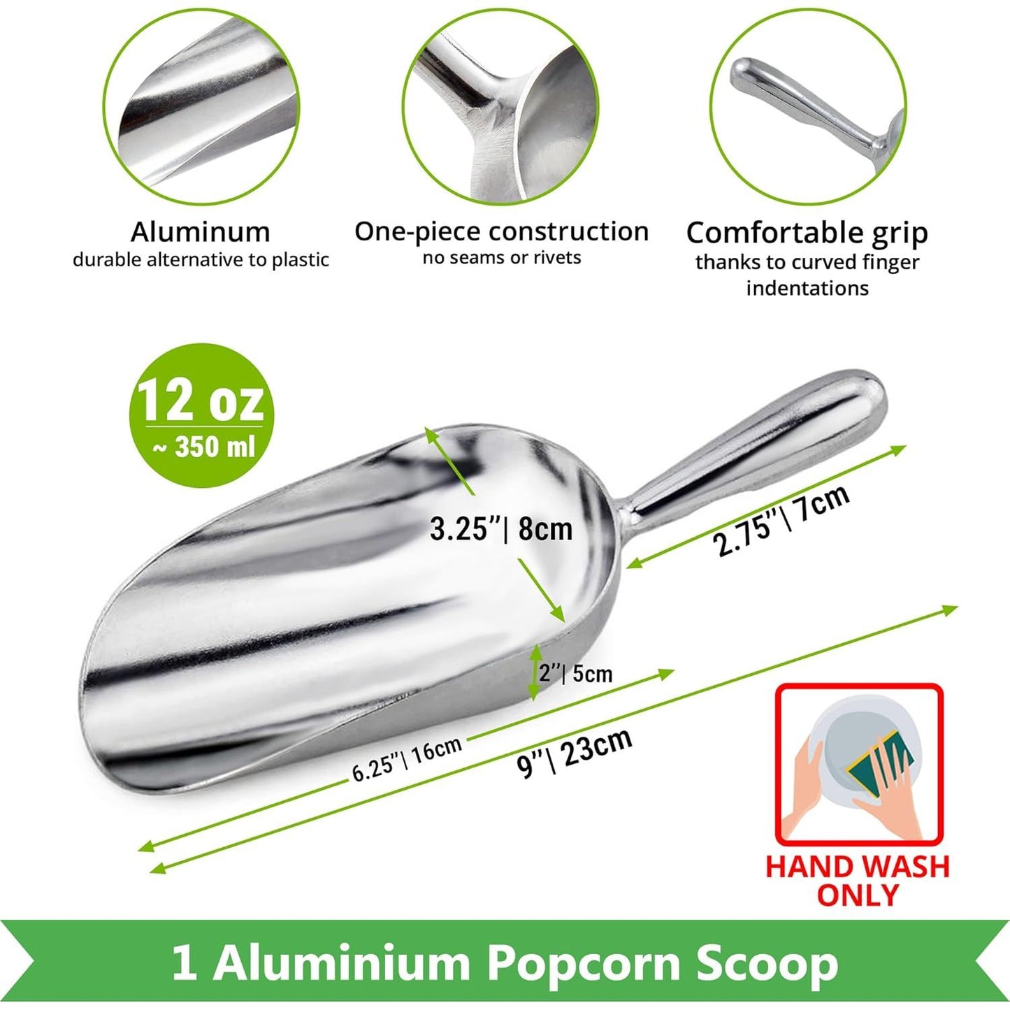 Double Handle Concession Popcorn Scoop + 12 oz Aluminium Popcorn Scoop + [2-pcs] 10 oz Dredge Shakers Bundle