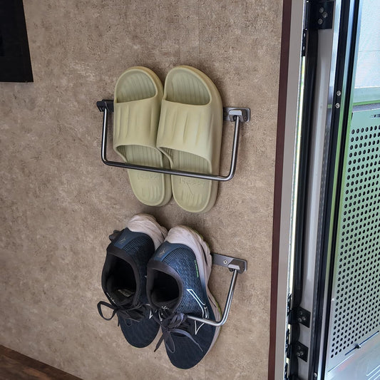 Safoner Foldable RV Shoe Rack- Aluminum Camper Shoe Organizer, Wall-Mounted Shelf, Efficient Holder and Storage Rack for Various Shoes, Essential Travel Trailer Organization Accessories- 2 Packs
