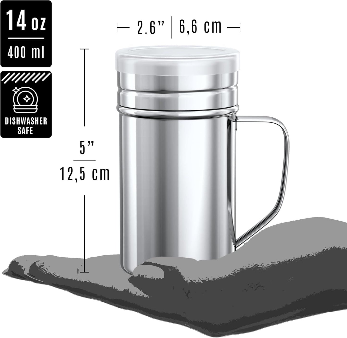 [1-pc] 14 oz Metal Parmesan Cheese Shaker (Large Holes) + [2-pcs] 14 oz Metal Salt Pepper Dredge Shakers - with Plastic Caps & Handles Bundle