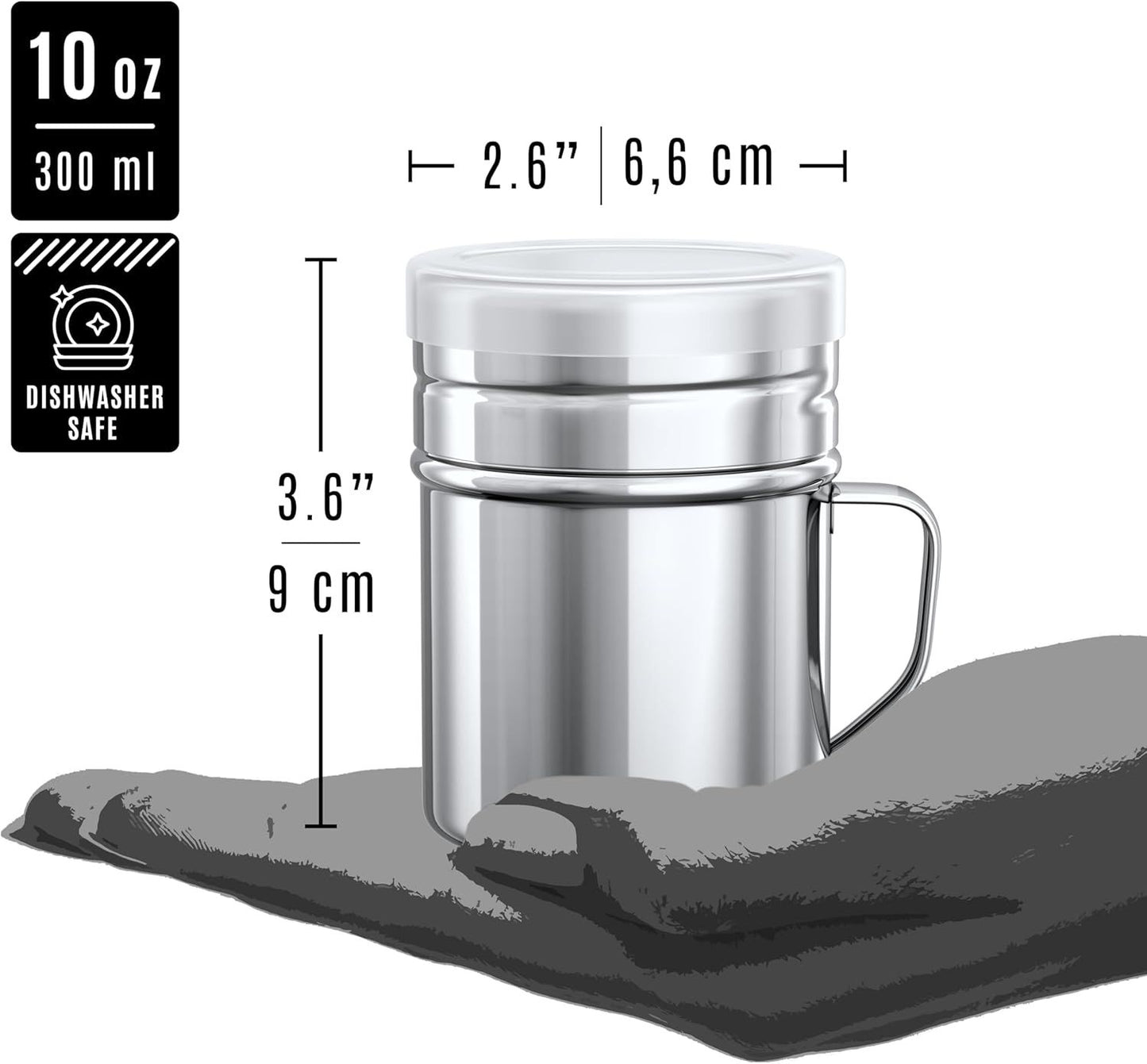 [2-pcs] 14oz Metal Parmesan Cheese Shakers (Large Holes) + [1-pcs] 10oz Stainless Steel Salt & Pepper Dredge Shaker (Medium Holes) - with Plastic Caps and Handles Bundle