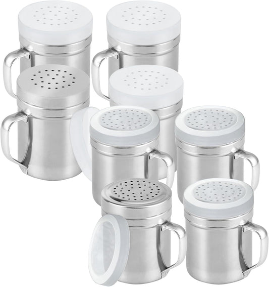 [4-pack] 6oz Metal Salt & Pepper Shaker with Holes, [4-pack] 10oz Metal Salt & Pepper Shaker with Holes - with Handle and Plastic Cap