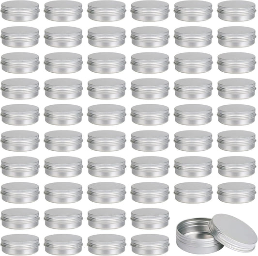 Moretoes 60 Pack Tins, 2Oz Metal Round Tins, Aluminum Tin Cans Containers with Screw Lid for Lotion Bars, Balms, Salve, Spices or Beard Balm