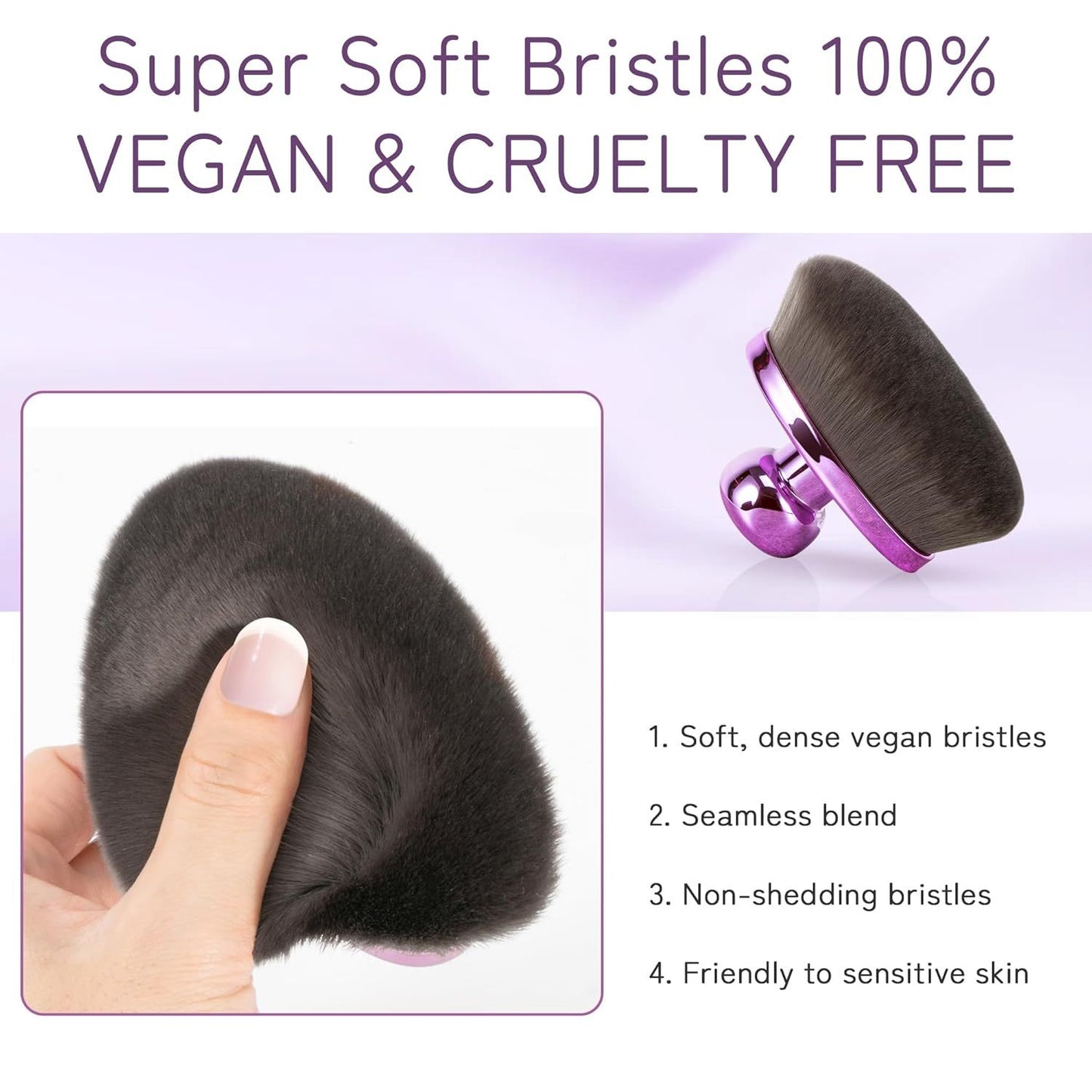Extra Large Body Makeup Brush or Sel Tanner, Leg Makeup &Bronzer Blend,116mm Oval-headed Kabuki Brush More Even Application, Sunscreen ace&Back Makeup Brush, Wet&Dry Use- Purple, Patent Pending