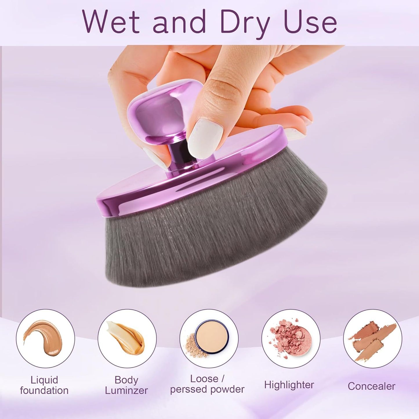 Extra Large Body Makeup Brush or Sel Tanner, Leg Makeup &Bronzer Blend,116mm Oval-headed Kabuki Brush More Even Application, Sunscreen ace&Back Makeup Brush, Wet&Dry Use- Purple, Patent Pending