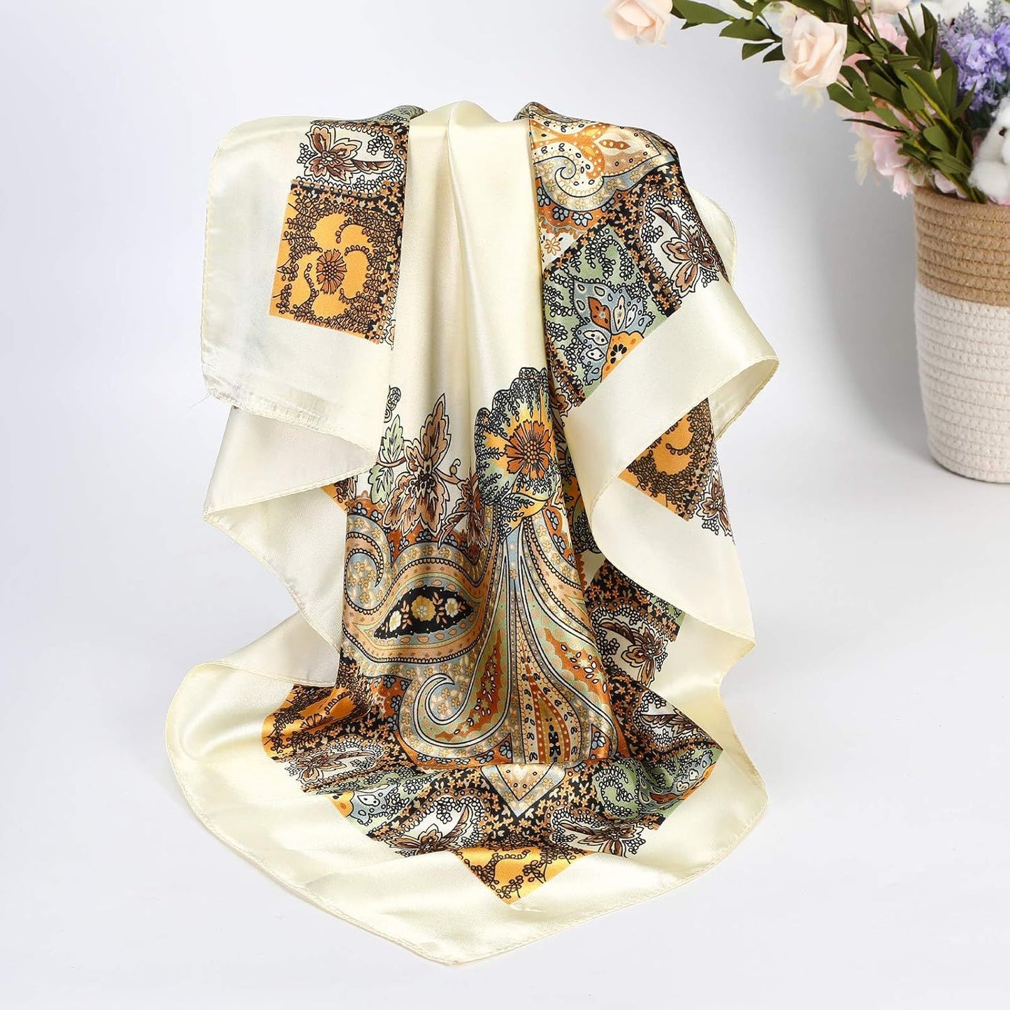 35” Satin Large Square Head Scarves - 4PCS Silk Like Neck Scar Hair Sleeping Wraps Satin Silk Scars or Women