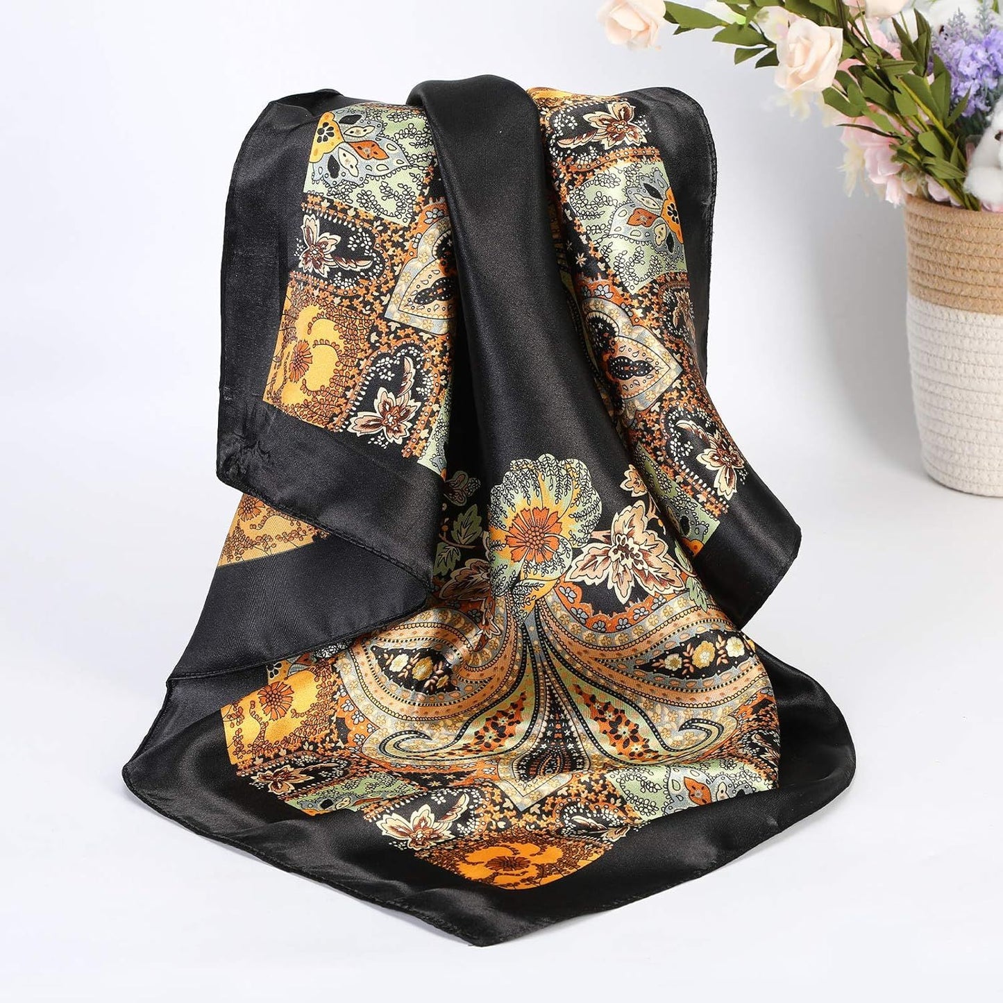 35” Satin Large Square Head Scarves - 4PCS Silk Like Neck Scar Hair Sleeping Wraps Satin Silk Scars or Women