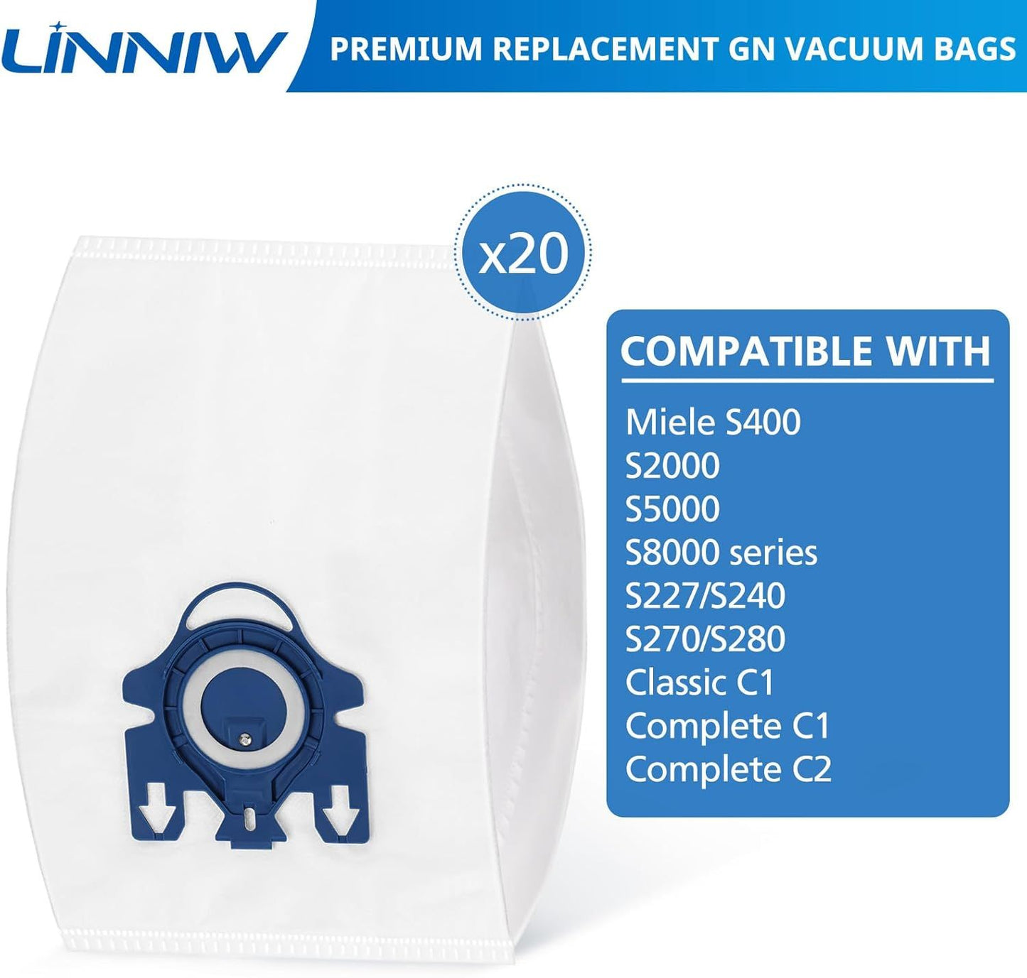 20 Pack 3D Airclean GN Vacuum Cleaner Bags and 20 Pack JM Vacuum Bags Compatible with Miele Canister Vacuum Cleaner