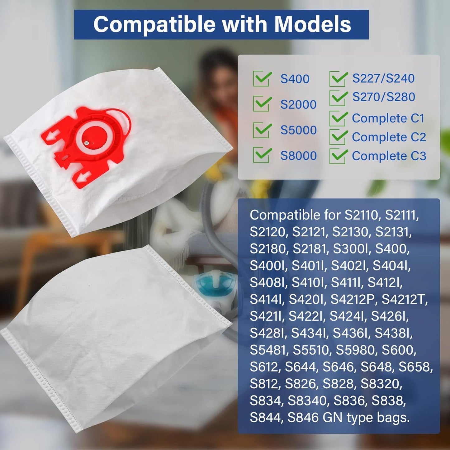 14 Packs 3D Airclean Bags Replacement or Miele JM Vacuum Cleaner Bags,Compact C1, Compact C2, Complete C1, S241, S290, S300i, S500, S700, S4, S6 Series, Replaces Part 10123220