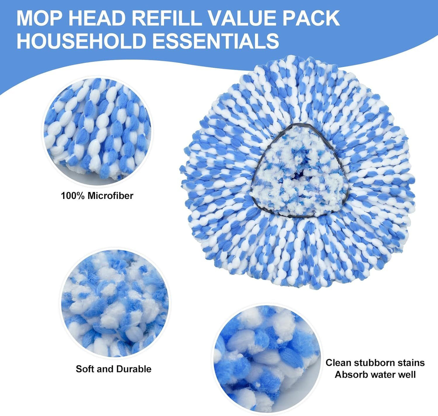 Mop Replace Head, 6 Pack Mop Heads Replacements or Oceda RinseClean 2-Tank System, Spin Mop Replacement Head, Microiber Mop Reills, Machine Washable and Deep Cleaning (NOT or 1-Tank System)