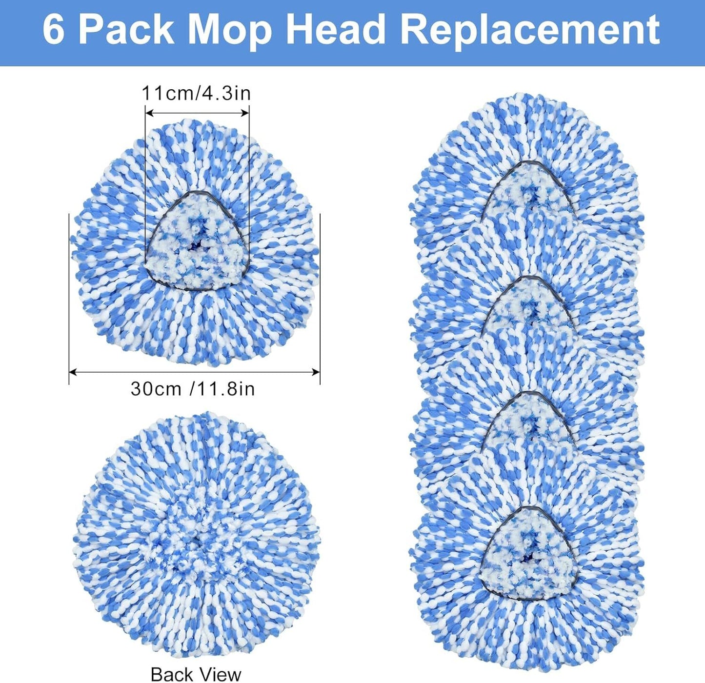 Mop Replace Head, 6 Pack Mop Heads Replacements or Oceda RinseClean 2-Tank System, Spin Mop Replacement Head, Microiber Mop Reills, Machine Washable and Deep Cleaning (NOT or 1-Tank System)