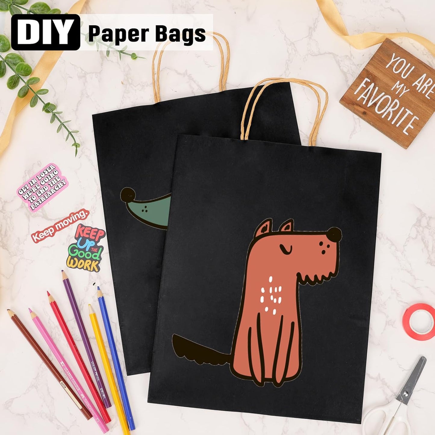 Moretoes 100pcs Paper Gift Bags 10x5x13 Inches Black Kraft Paper Bags with Handles Bulk for Shopping, Retail, Small Business, Birthday Wedding Party Favor, Merchandise