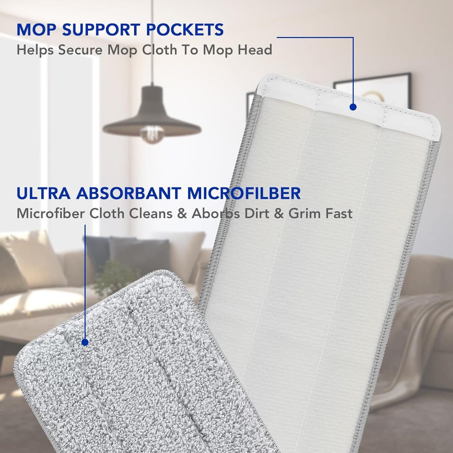 Microiber Cleaning Pads: 10 Pack 13" X 4.9" Washable or loor Cleaning Compatible with Tethys & Most 13 Inch lat Mops - Replacement or Mop Bucket Set