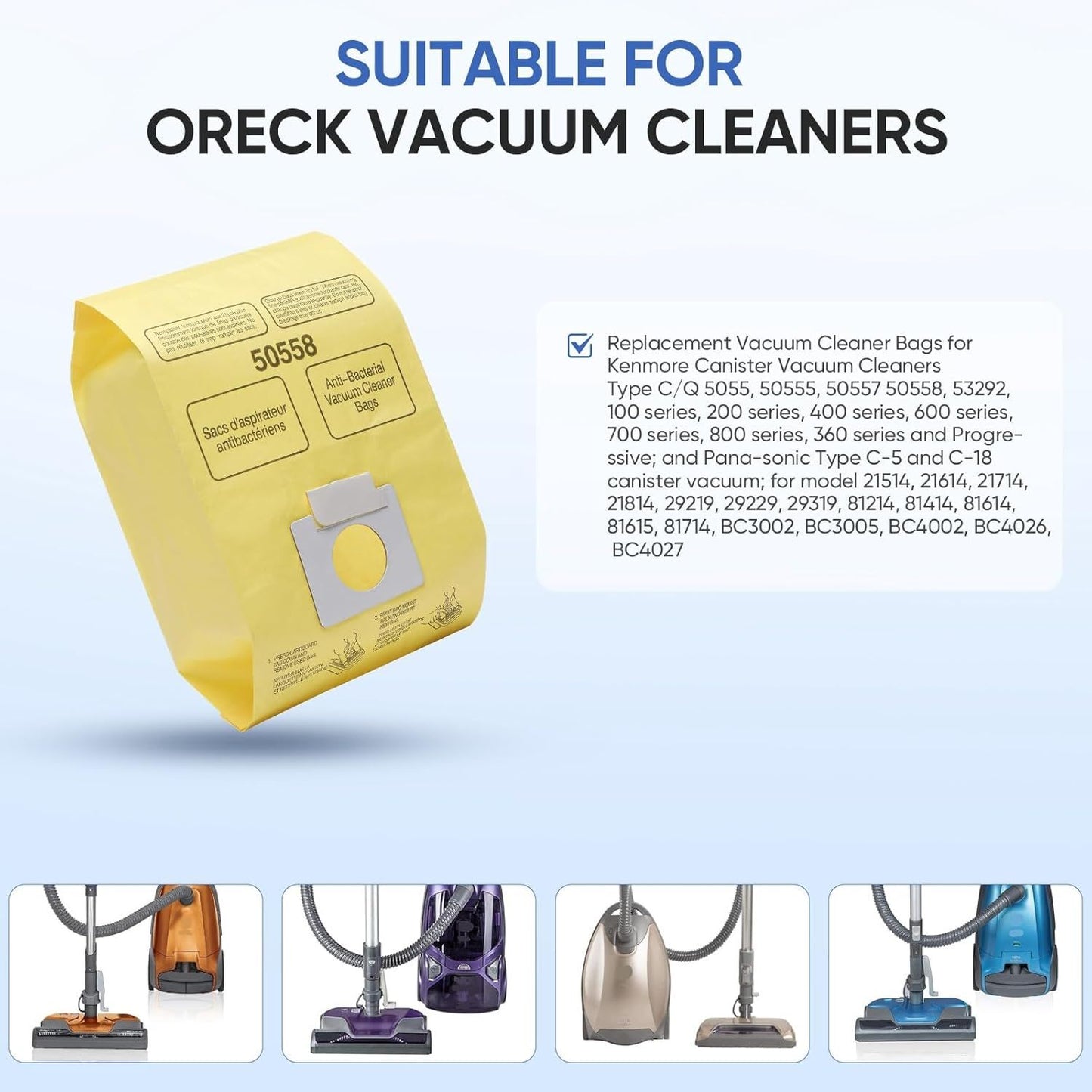 20 Pack vacuum bags Compatible with Kenmore Canister 5055, 50557,50558 and Type C,C-18, 53292, 200 Series, 400 Series, 600 Series, 700 Series, 800 Series Vacuum
