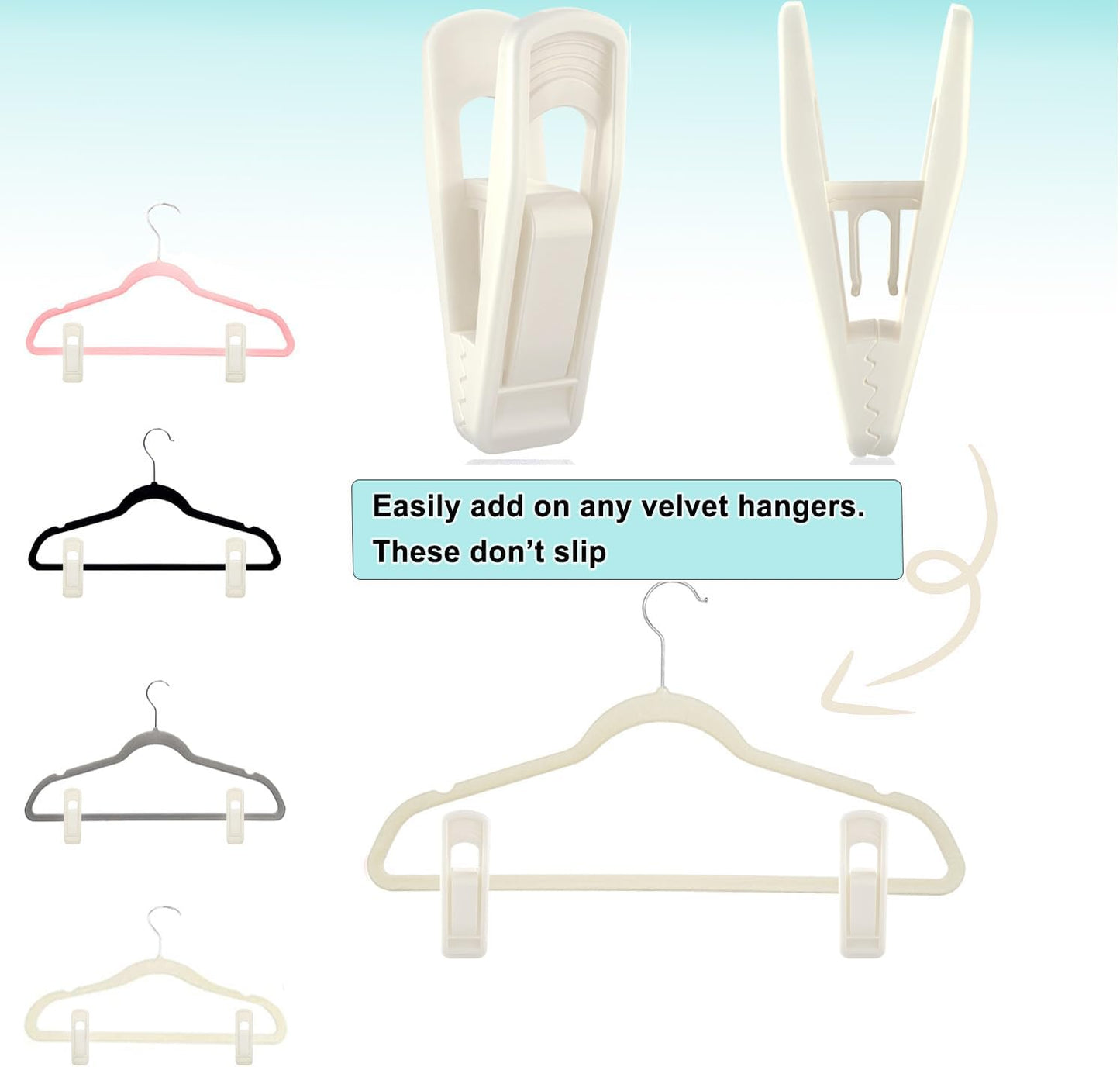 Hanger Clips for Velvet Hangers (Beige, 40 PCS), Non-Slip Plastic Clips Pant Skirt Hanger Clips for Flocking Hangers