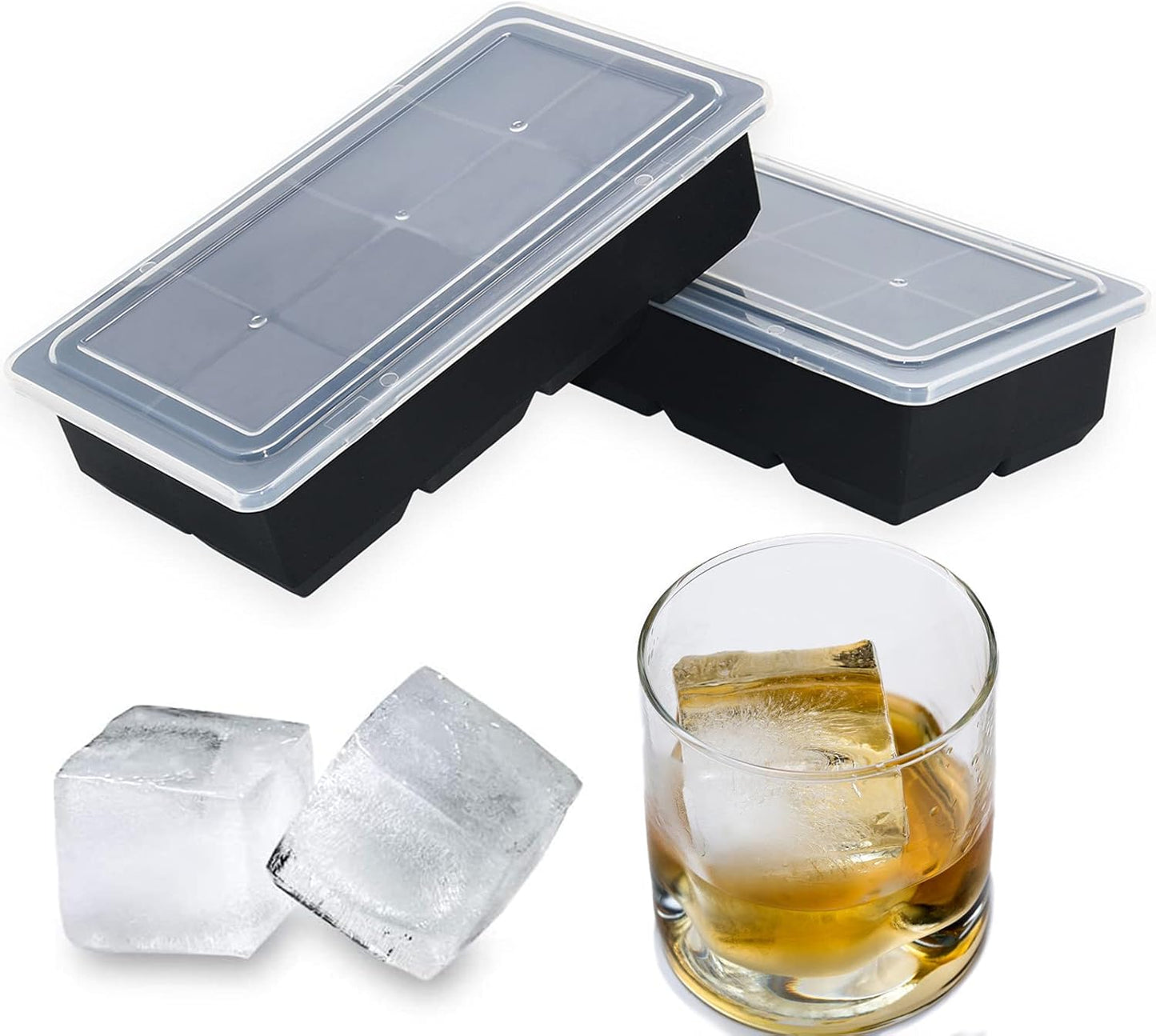 Bangp 2 PACK Large Ice Cube Trays and 4 PACK Baseball Ice Cube Molds,Create 16 2inch Square Ice Cubes and 4 2.5inch Baseball Shaped Ice Balls