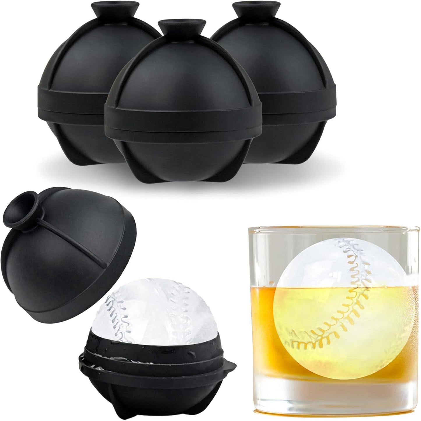 Bangp 2 PACK Large Ice Cube Trays and 4 PACK Baseball Ice Cube Molds,Create 16 2inch Square Ice Cubes and 4 2.5inch Baseball Shaped Ice Balls