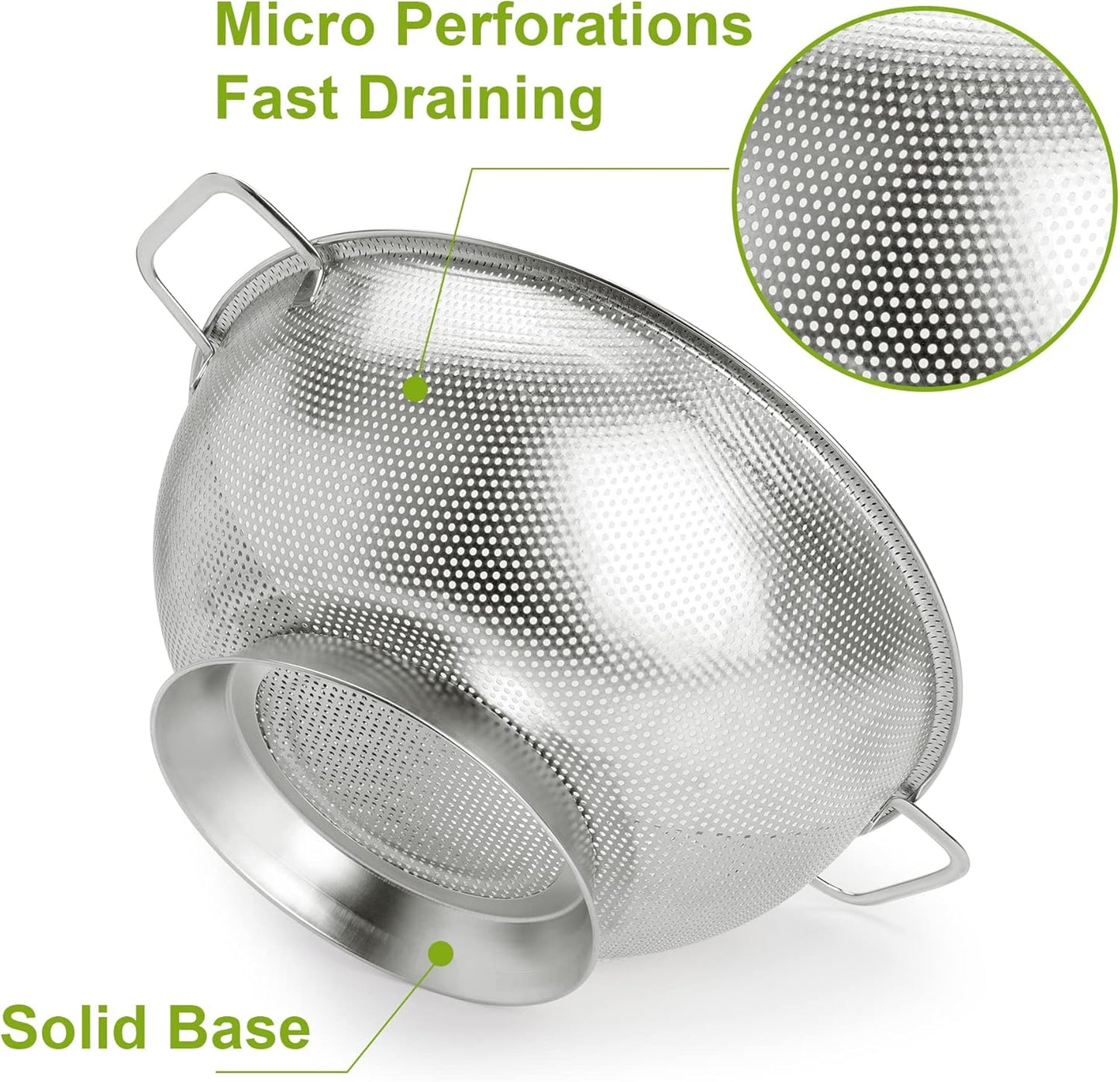 Colander Stainless Steel 3-Quart, Strainer for Kitchen Food, Dishwasher Safe
