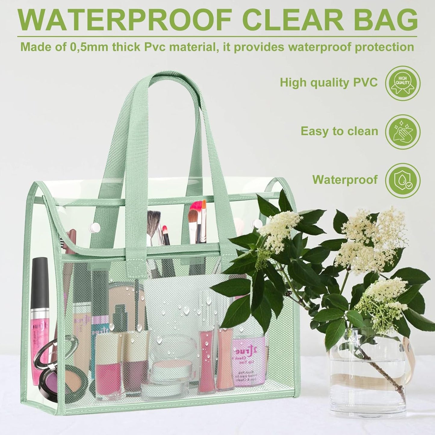4 Pcs Clear Tote Bag, Large Makeup Bags, Clear PVC Cosmetic Bag Organizer, Multifunction Travel Toiletry Bag for Women, Transparent Beach Tote Bags, Transparent Organizer Storage Bags