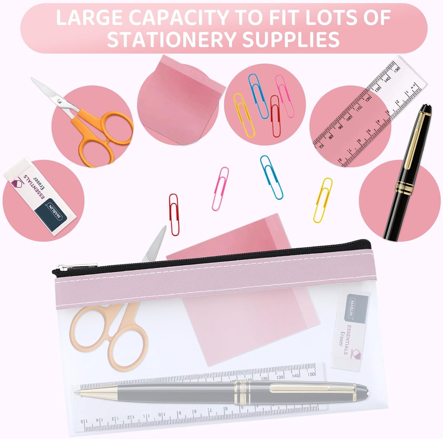 16PCS Clear Pencil Pouch, Pencil Case,Pen Holder with Zipper for Kids, Clear Travel Pouch, Pencil Pouch for Office School Supplies