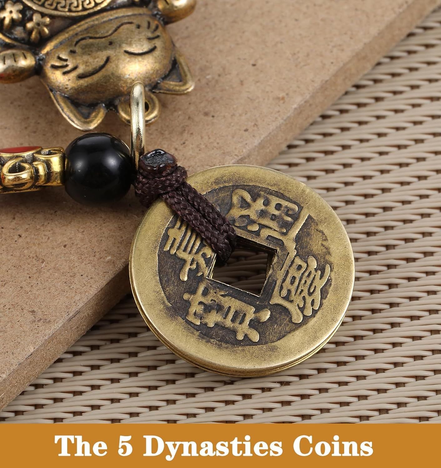Lucky Cat Keychain, with Five Emperors Money Feng Shui Coins, Maneki Neko Good Luck Charms Lucky Tassel, Chinese Style Good Luck Charms