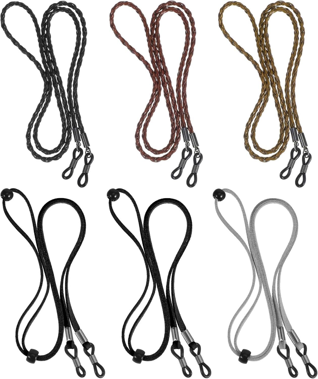 6Pcs Glasses Strings, Leather Eyeglass lanyard for Women Men, Multicolor Eye Glass Holder Around Neck, Eyewear Retainer Strings for Glasses Reading Sunglasses