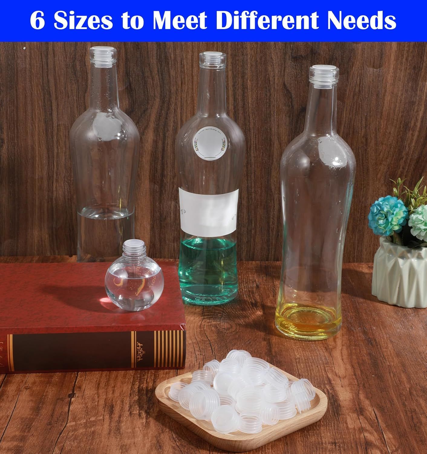 60Pcs Salt and Pepper Stoppers Plugs, 6 Sizes (13/15/17/18/19/23 mm) Plastic Bottle Plugs, Leak-Proof Clear Caps for Spice Containers & Shaker Bottles, Reusable