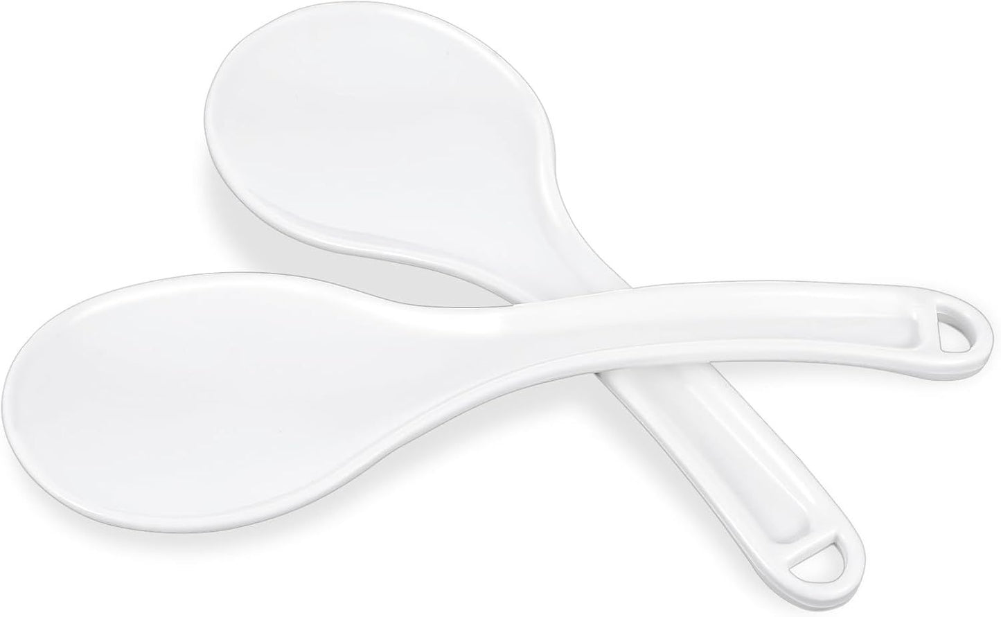 Rice Cooker Spoon, 2 Pack 7.7" Smooth Rice Spoon Paddle, Easy to Clean Non-stick Plastic Rices Serving Spoons with Ergonomic Handle & Hanging Hole for Scoop More in One Go, (White)