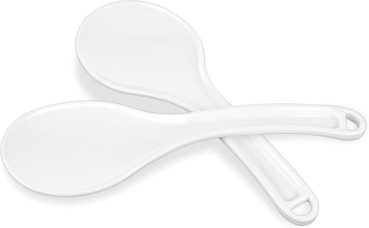 Rice Cooker Spoon, 2 Pack 7.7" Smooth Rice Spoon Paddle, Easy to Clean Non-stick Plastic Rices Serving Spoons with Ergonomic Handle & Hanging Hole for Scoop More in One Go, (White)