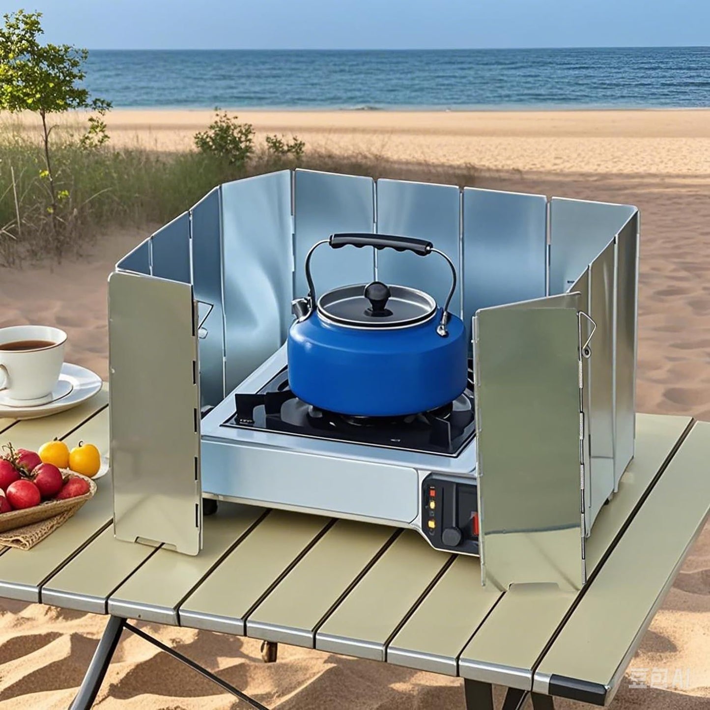 Outdoor Stove Windscreen Ultra light Aluminum foldable Camping Stove Windshield with Carrying bag for Butane Stoves Picnic (8 Plates)