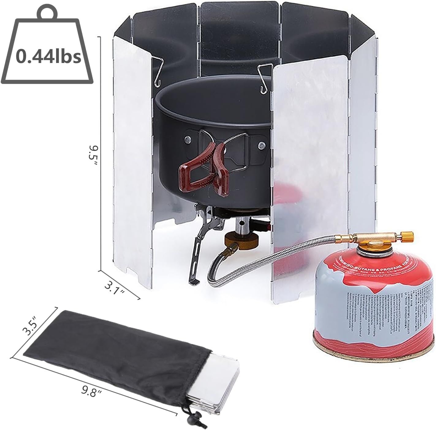 Outdoor Stove Windscreen Ultra light Aluminum foldable Camping Stove Windshield with Carrying bag for Butane Stoves Picnic (8 Plates)