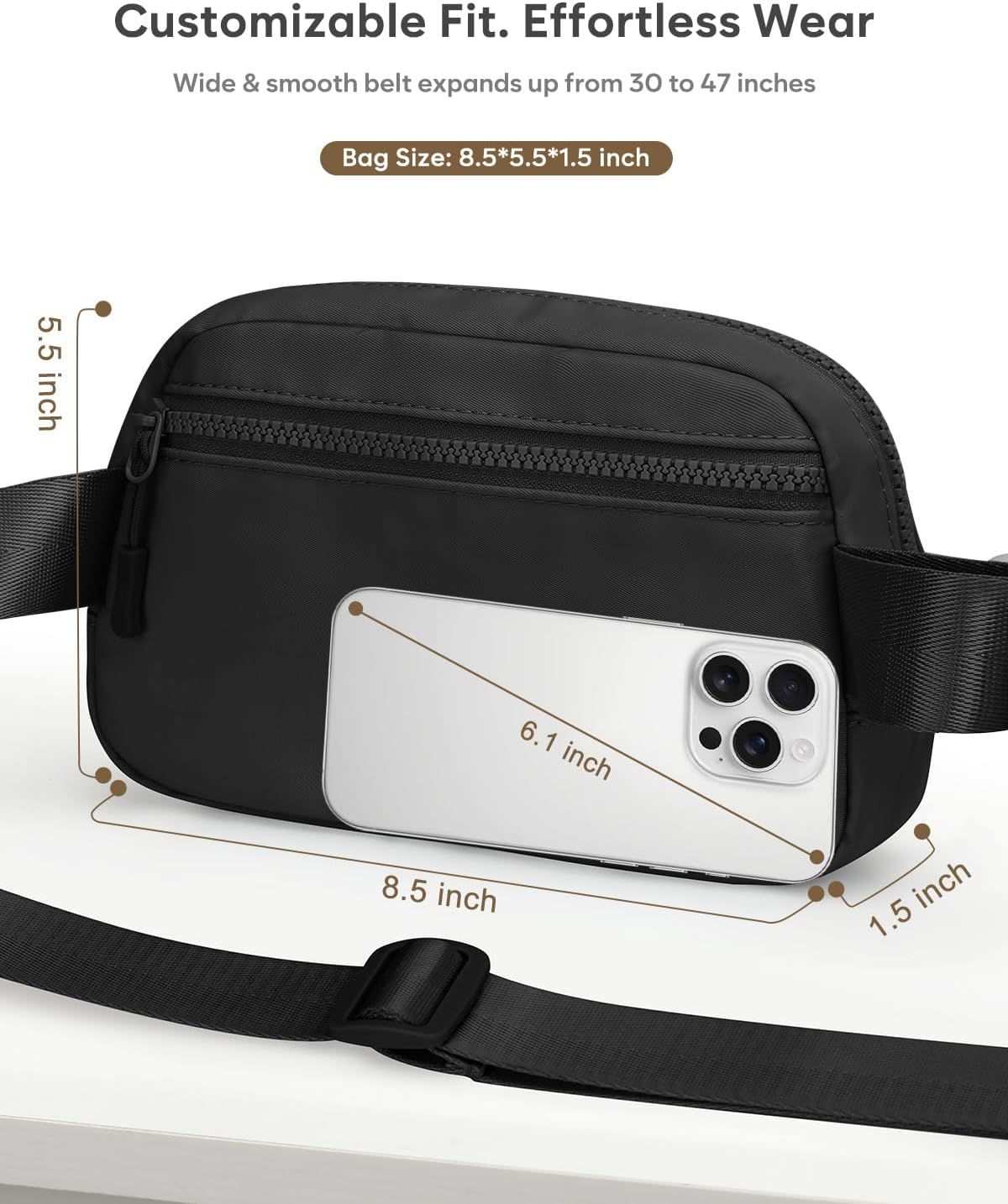 Fanny Packs for Women Cross Body Bag Waterproof Belt Bag with Adjustable Strap and Zipper Back Pocket Small Crossbody Bags Fashion Waist Packs for Workout Travelling(Black)
