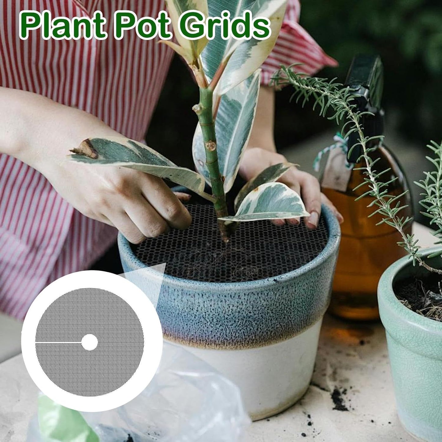 Plant Pot Cover Soil Blocker Mesh Mat Plant Protector from Cats Indoor Animals Flexible Cuttable Plant Covers with Pins Breathable Garden Plant Cover for Digging Spills 6 Pack 30cm