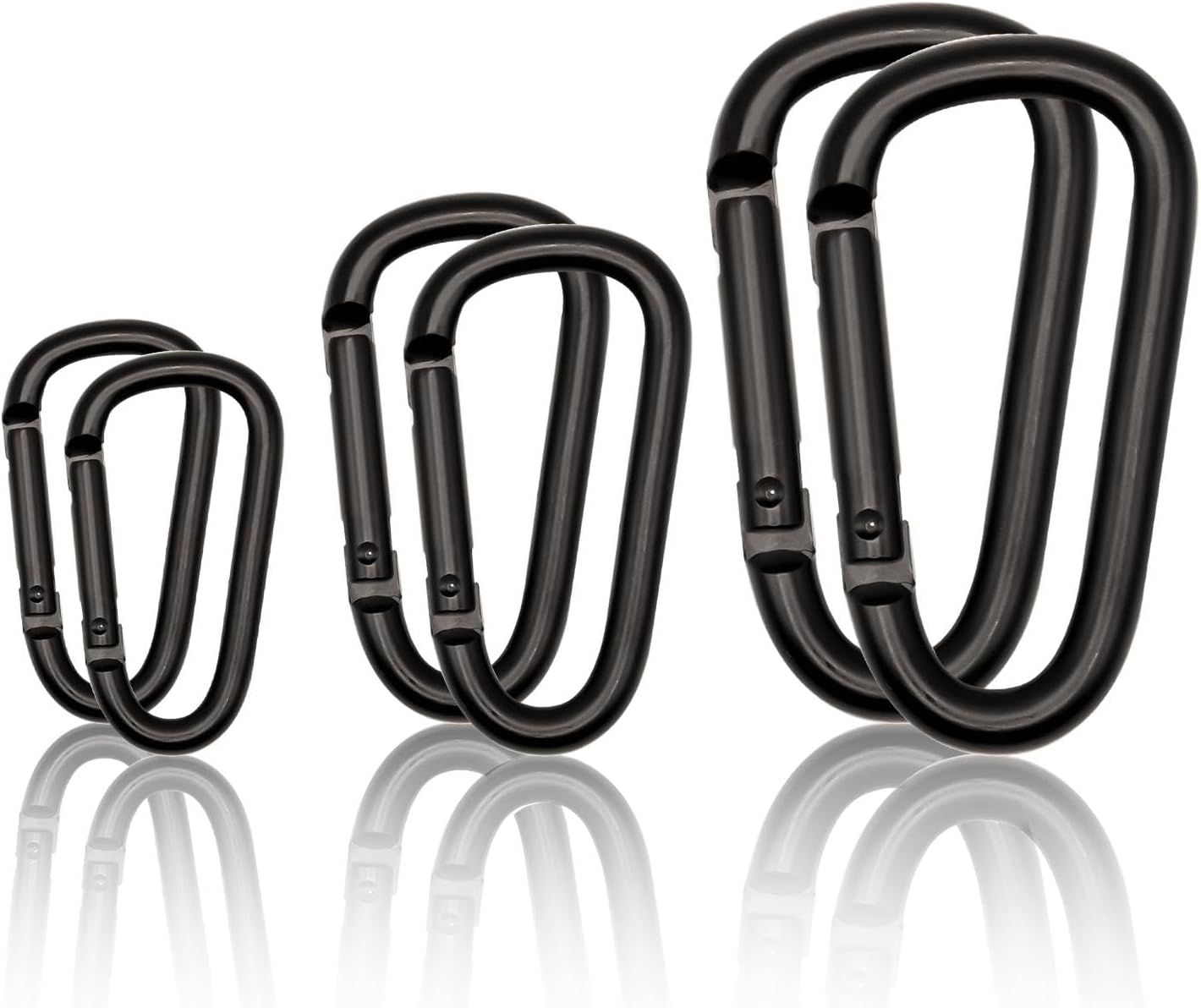 Black Carabiner Clip, Includes Mini 2 Inch Carbineers, Small 2.3" D Ring Clip, Large 3 Inch Carabiner Heavy Duty, Aluminum Caribiner Keychain Hook for Backpack Hiking Camping