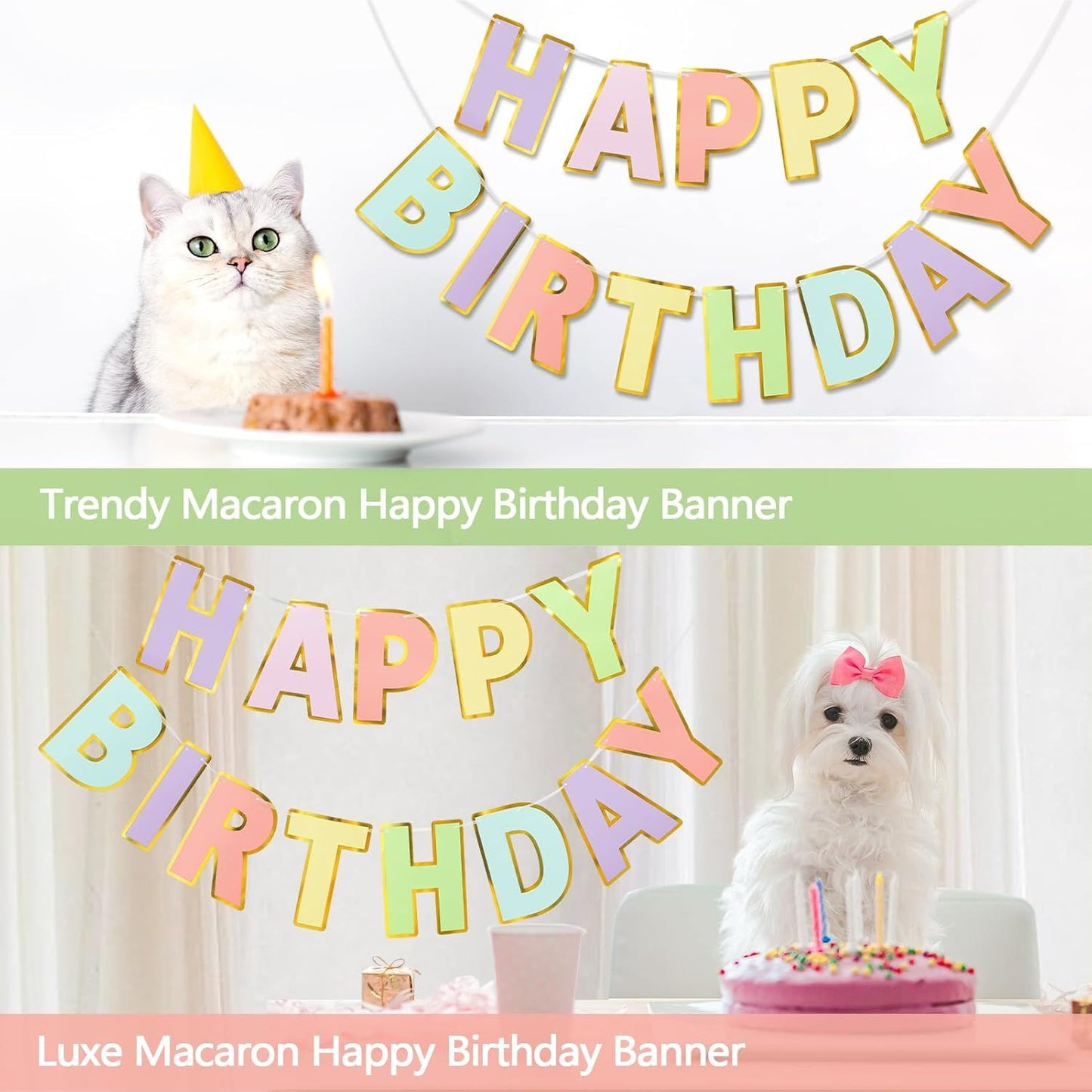Happy Birthday Banner - 9ft Pre-Strung Happy Birthday Sign for Women, Men, Girls, Boys - No DIY Birthday Decorations & Party Supplies(Macaron)