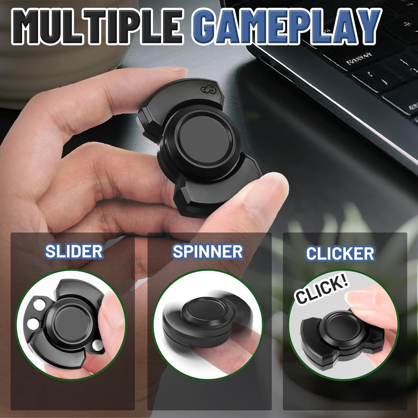 3-in-1 Fidget Spinner Toy for Adult Metal Slider Clicker Spinner Magnetic for Adult Men Office Desk Toy Stress Anxiety Relief ADHD Magnet EDC Cool Gadget Gifts for Teen Boy Easter Basket Stuffer