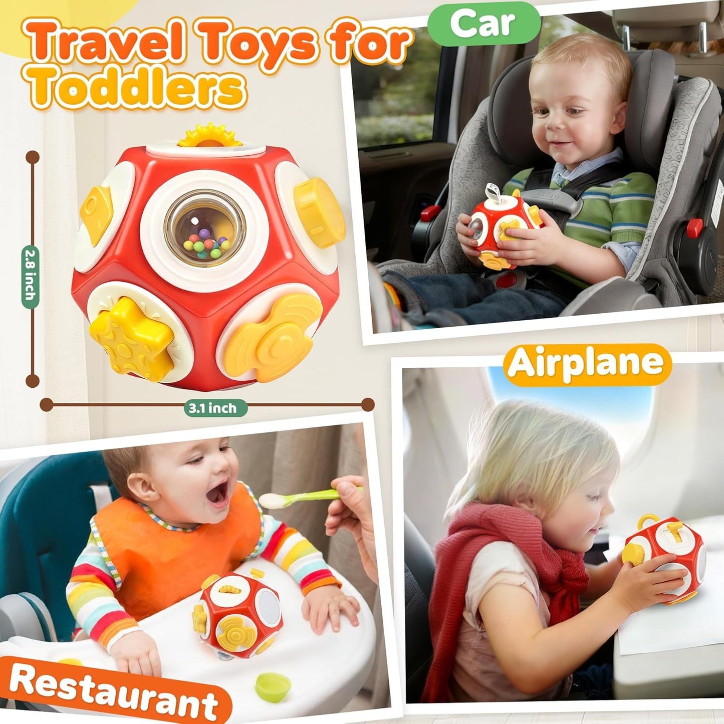Busy Cube Busy Board for 1 Year Old, Montessori Sensory Toys Airplane Car Travel Activities for 12-18 Month Boy Girl Gifts Valentine Day's Gifts for Baby Toddler Easter Basket Stuffer Gift