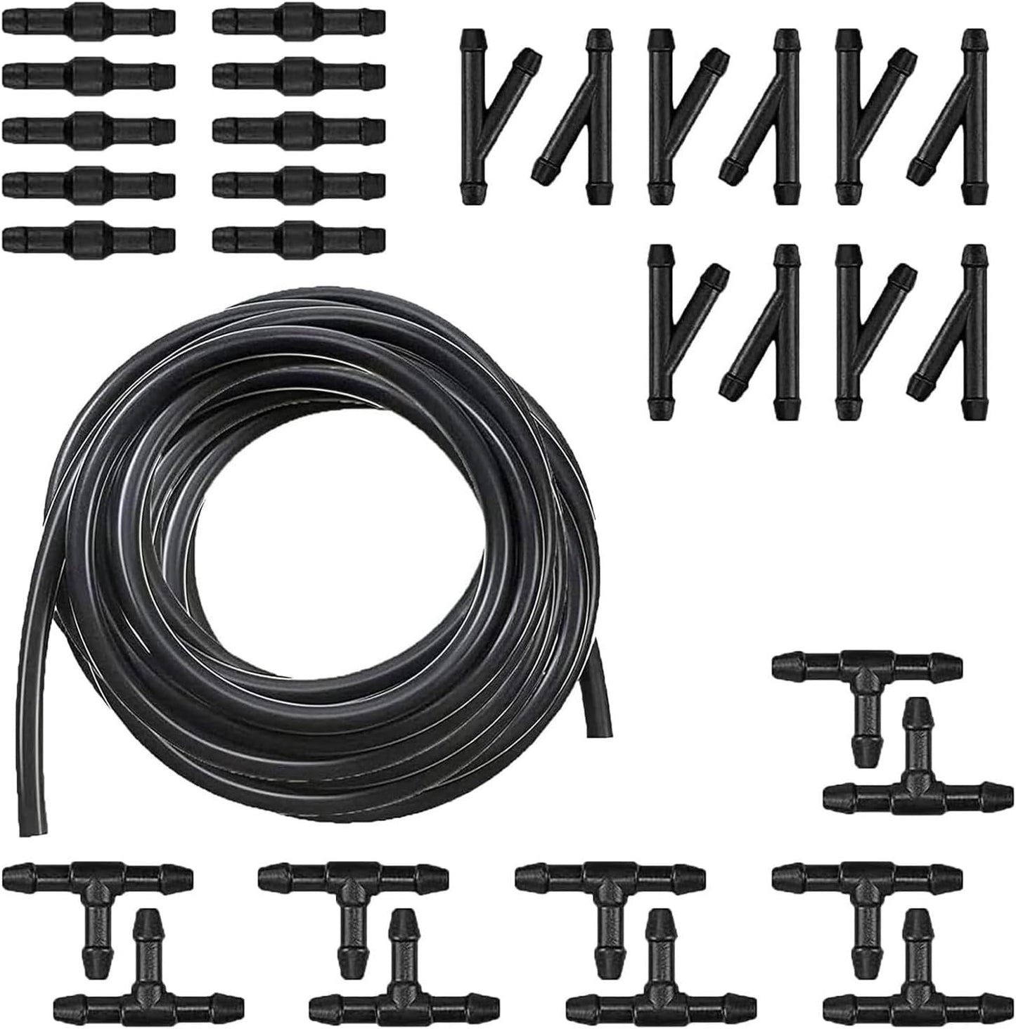30 PCS Car Windshield Wash Tools, 13 Ft Rubber Hose with 30 T-type Y-type I-type Fitting, Seal Wiper Pump and Nozzle Leak-proof Connection Kit, Universal Flexible Hose for Cleaning (Black)