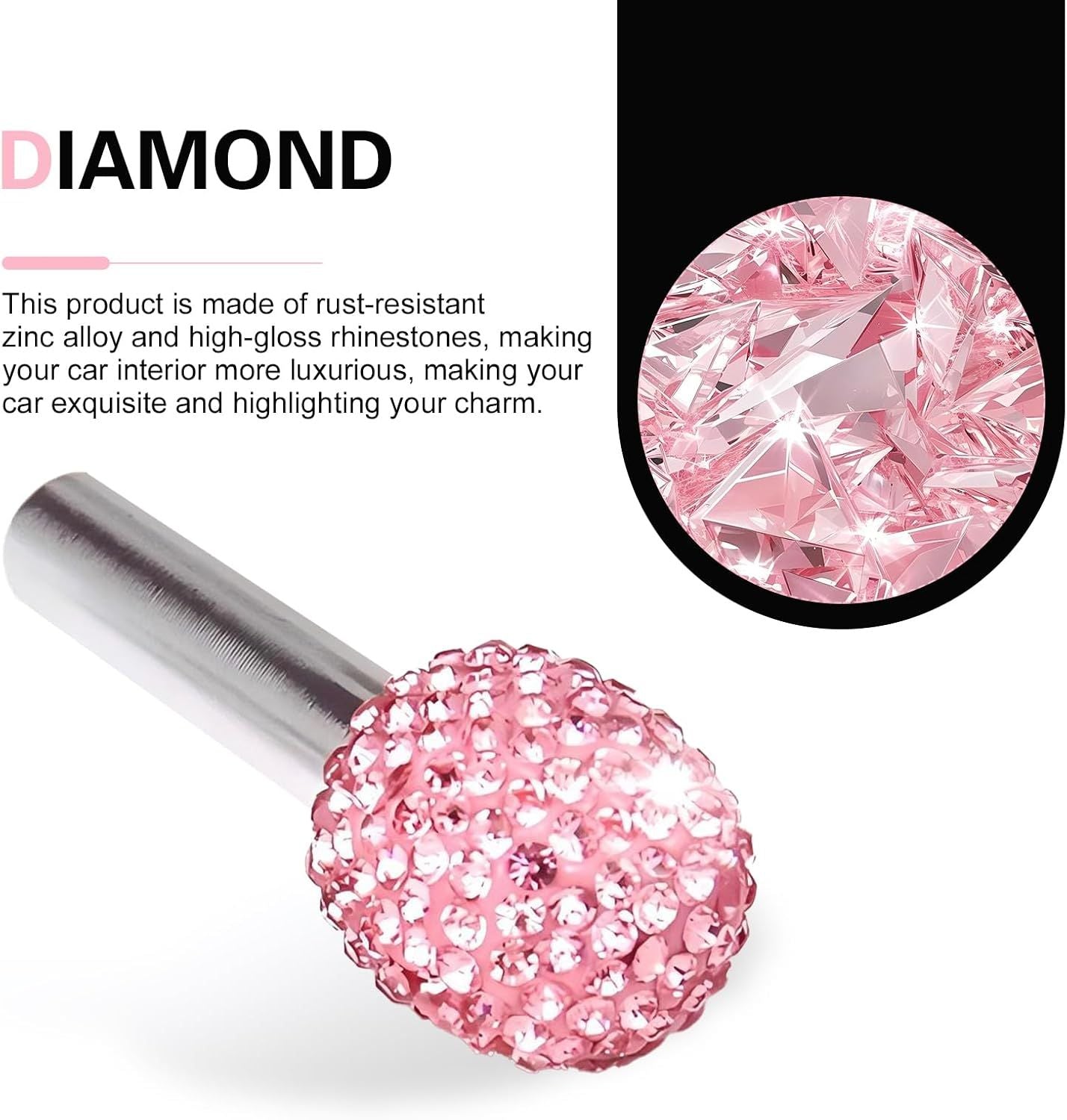 4 PCS Bling Car Door Lock Covers, Luxury Rhinestone-encrusted Door Latch Cap, Anti-rust Non-slip Pull Knob Decorative Cover, Universal Sparkly Interior Modification for Most Cars (Pink)