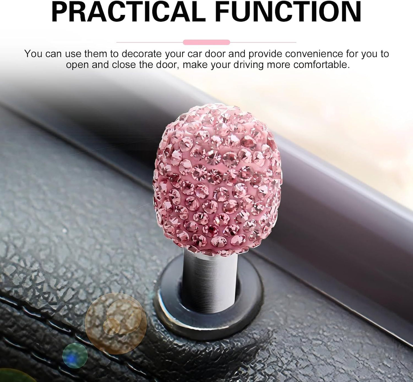 4 PCS Bling Car Door Lock Covers, Luxury Rhinestone-encrusted Door Latch Cap, Anti-rust Non-slip Pull Knob Decorative Cover, Universal Sparkly Interior Modification for Most Cars (Pink)