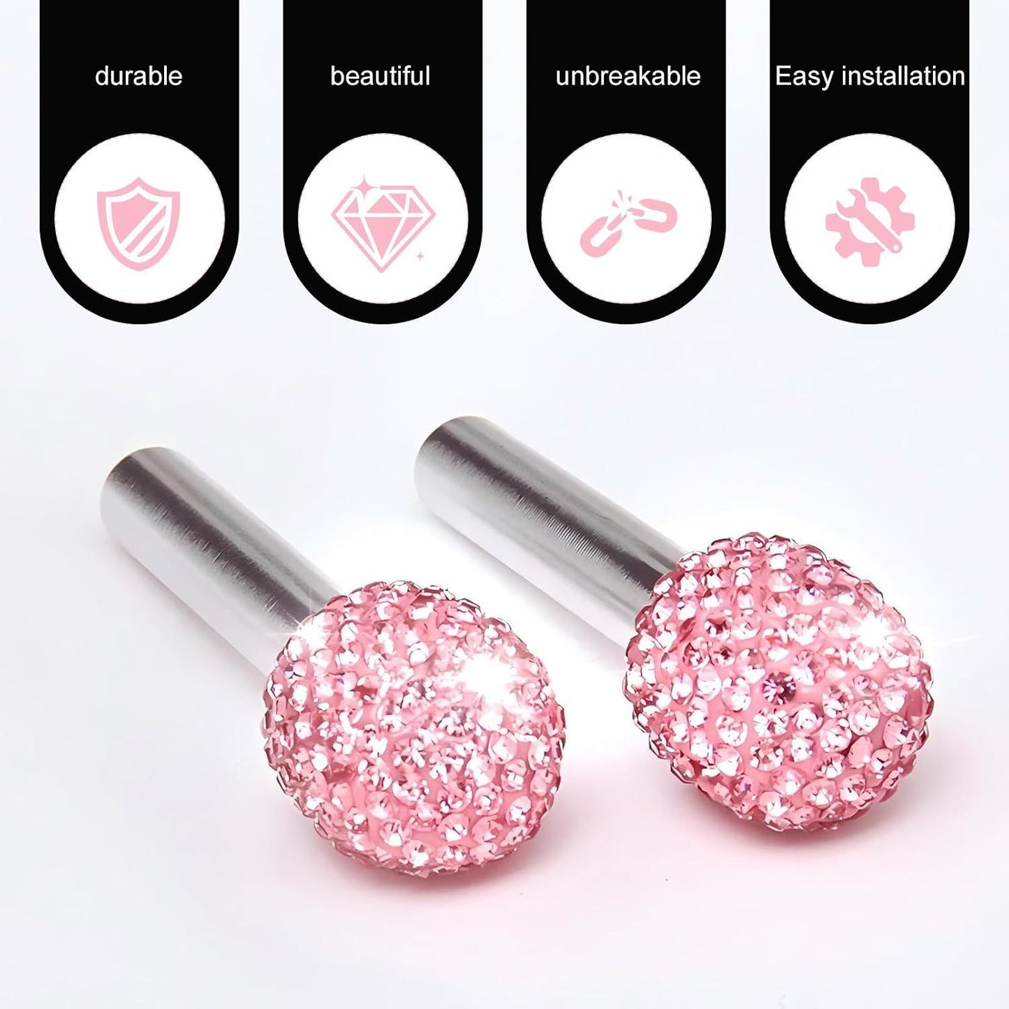 4 PCS Bling Car Door Lock Covers, Luxury Rhinestone-encrusted Door Latch Cap, Anti-rust Non-slip Pull Knob Decorative Cover, Universal Sparkly Interior Modification for Most Cars (Pink)