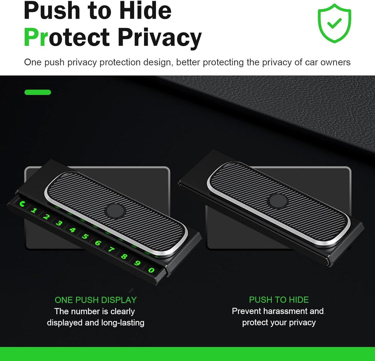 Car Temporary Parking Number Plate, Luminous Removable Dashboard Telephone Number Card, Slide Hidden Privacy Protection Plate, Compact Interior Ornament for Most Cars (Black)