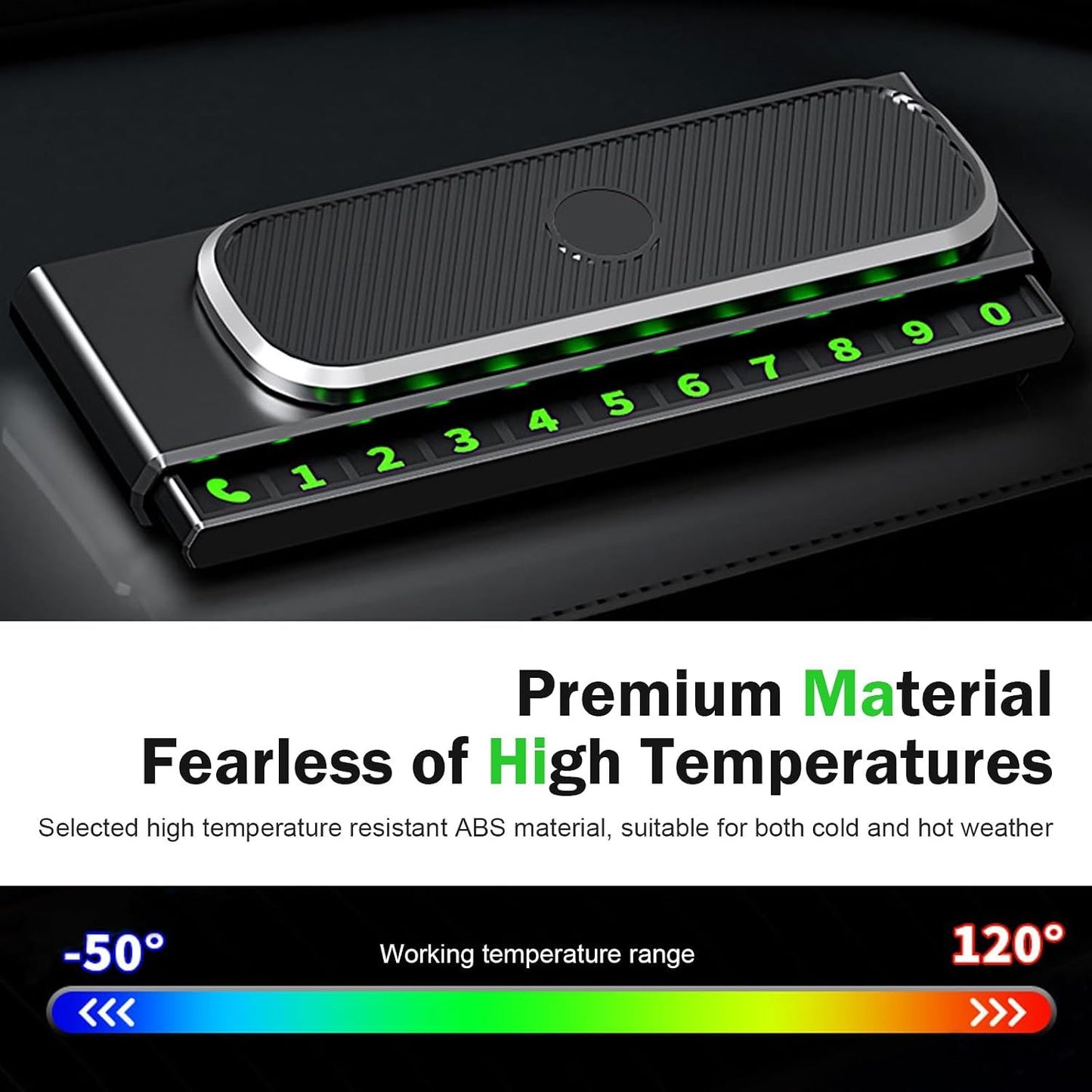 Car Temporary Parking Number Plate, Luminous Removable Dashboard Telephone Number Card, Slide Hidden Privacy Protection Plate, Compact Interior Ornament for Most Cars (Black)