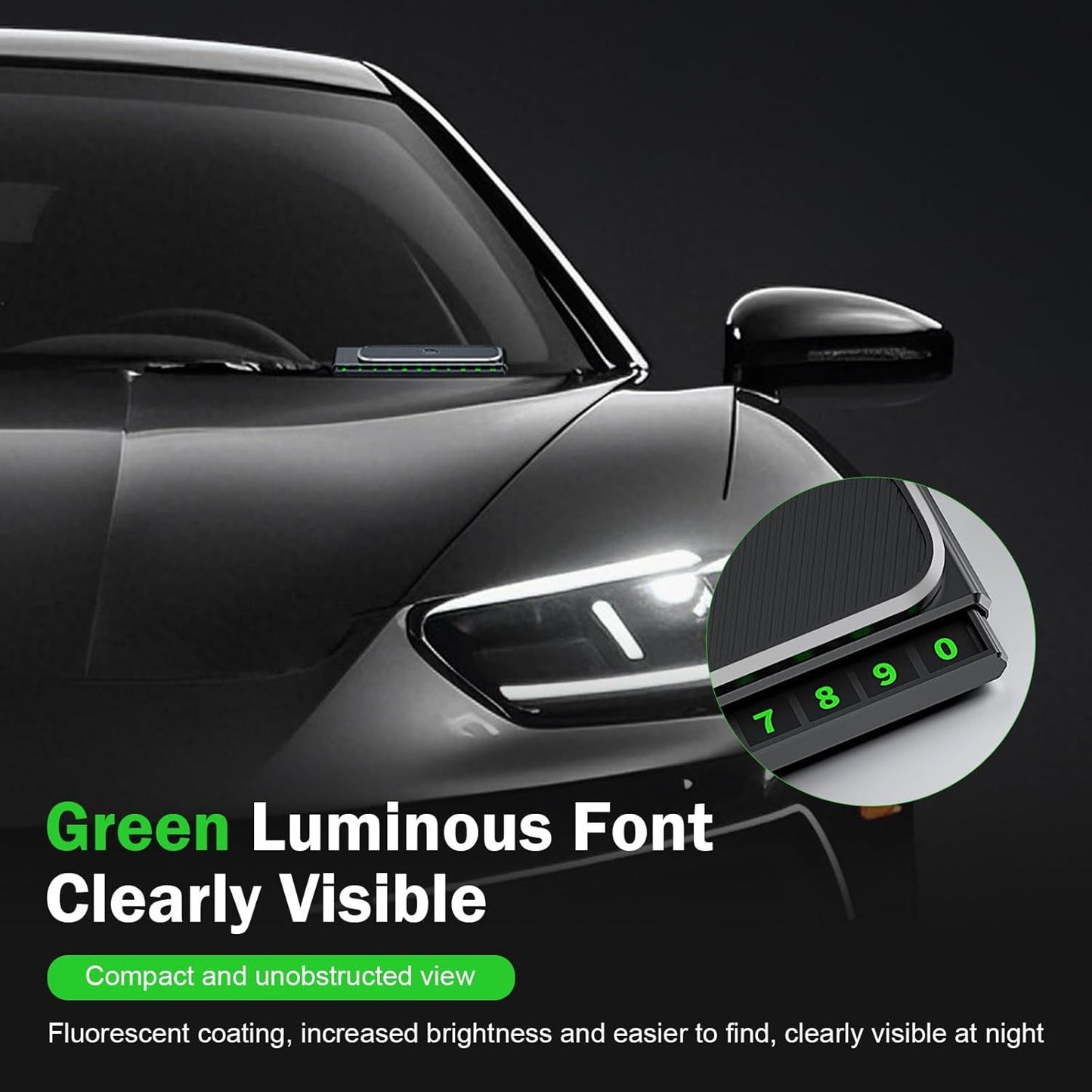 Car Temporary Parking Number Plate, Luminous Removable Dashboard Telephone Number Card, Slide Hidden Privacy Protection Plate, Compact Interior Ornament for Most Cars (Black)
