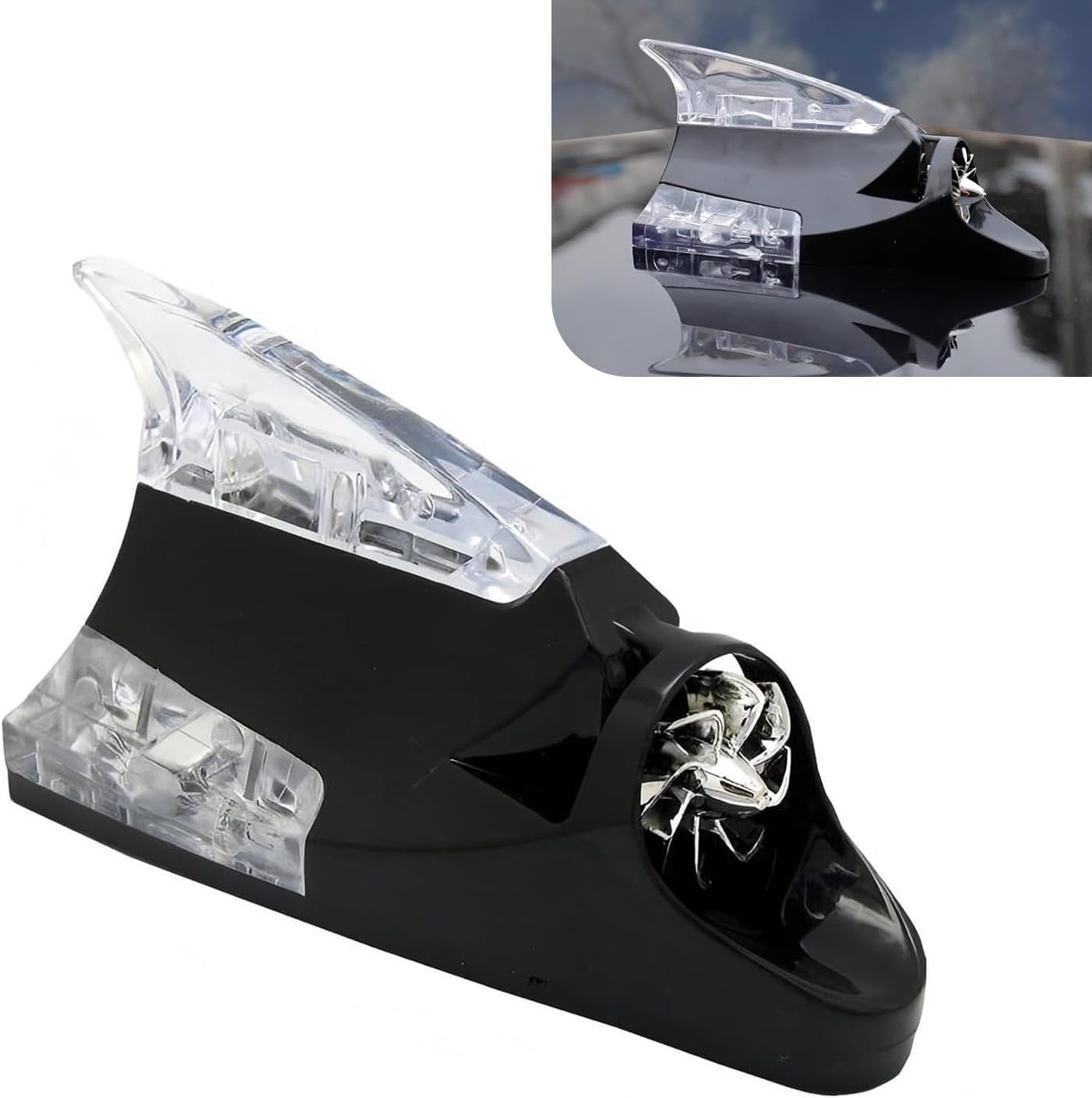 Car Roof LED Ornament Light, Shark Fin Shape High Brightness Safety Warning Lamp, Antenna Wind Power Flashing Tail Light, Universal Waterproof Self-adhesive Decoration for Cars (Black)